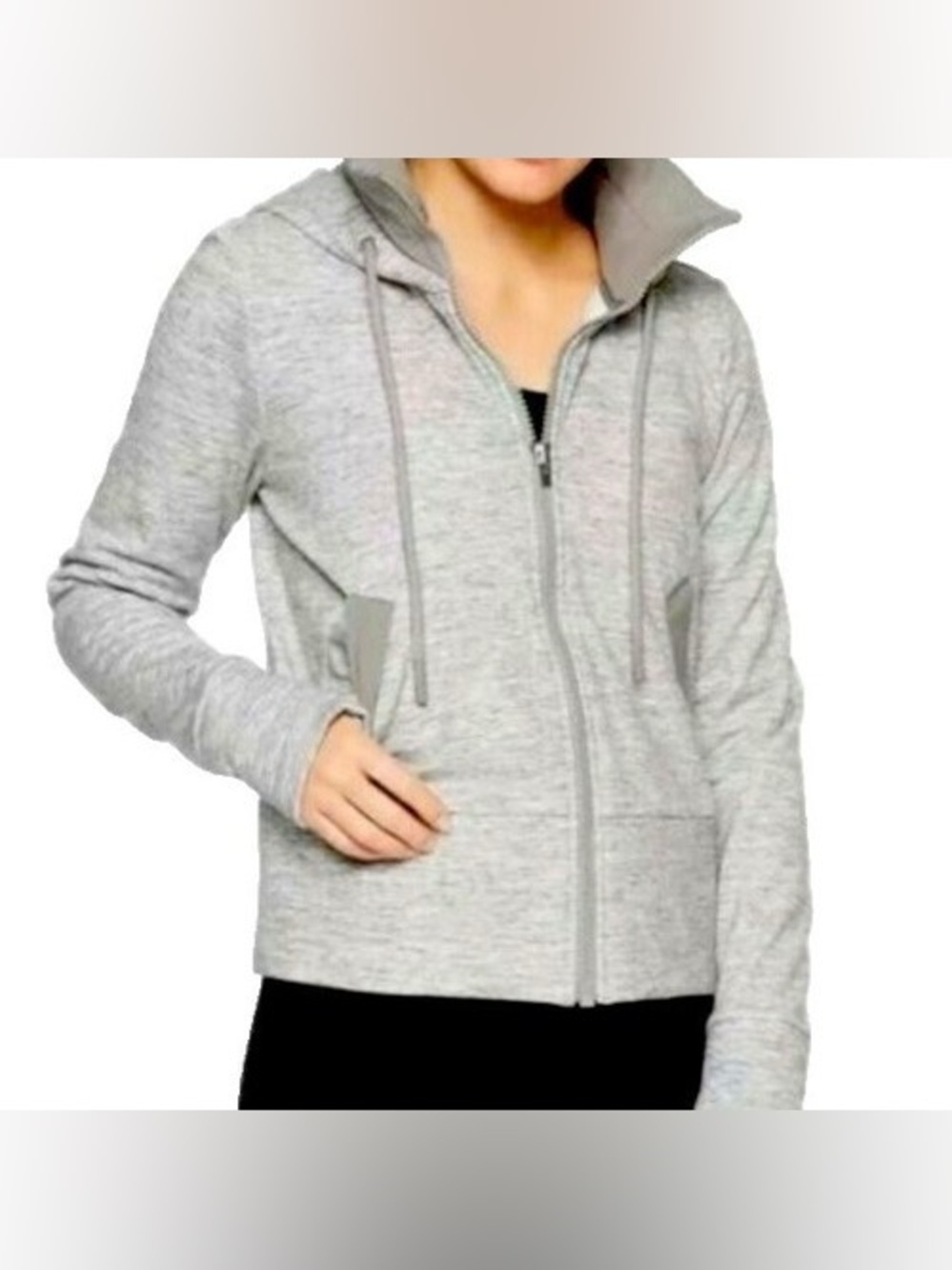 Athleta Light Gray Full-Zip Hooded Sweatshirt